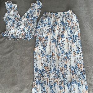 Floral Blue and Orange Women's Skirt